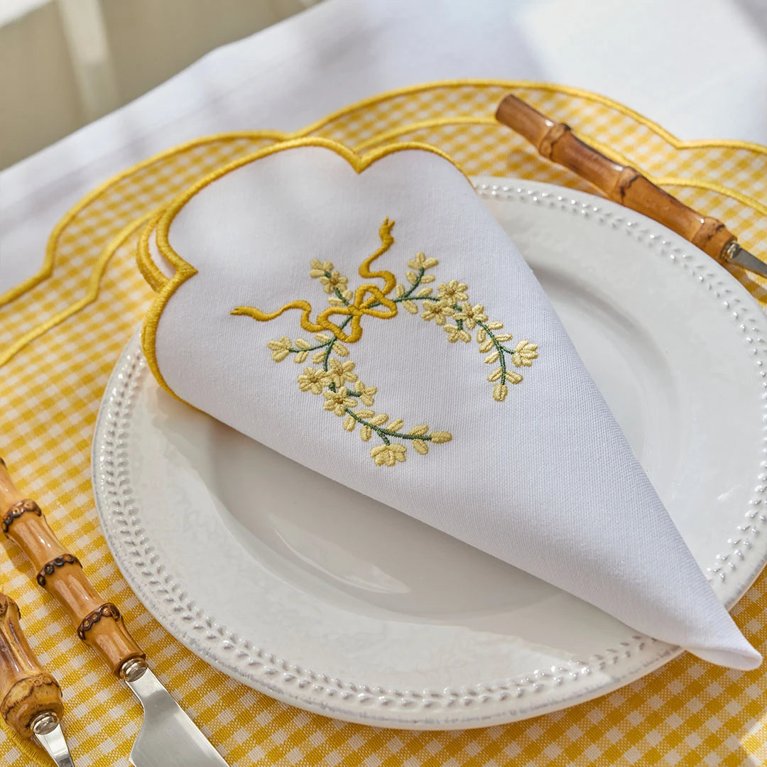 FLORAL BOW NAPKINS YELLOW (SET OF 4)