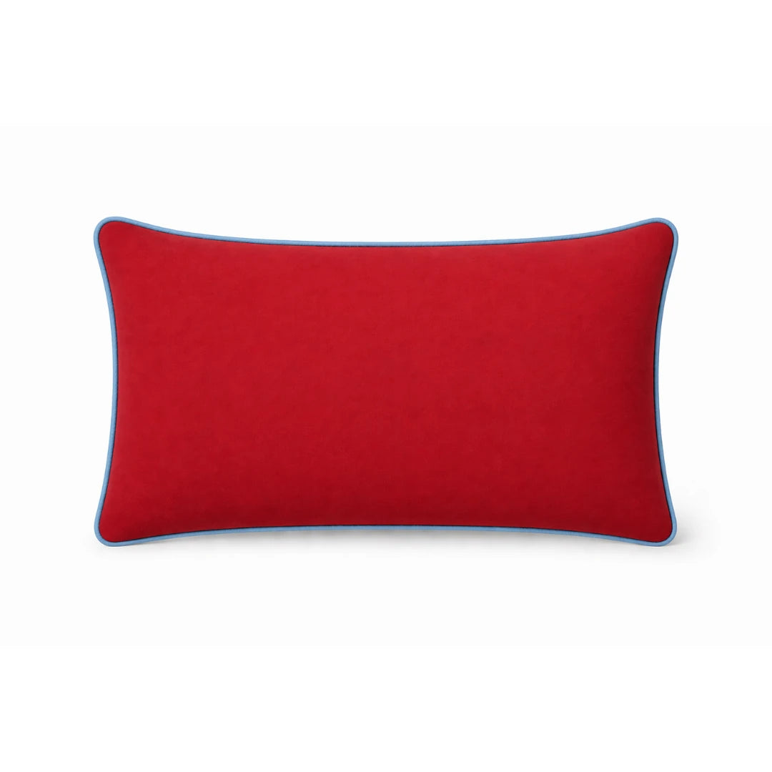 Red Cushion Cover with Light Blue Piping