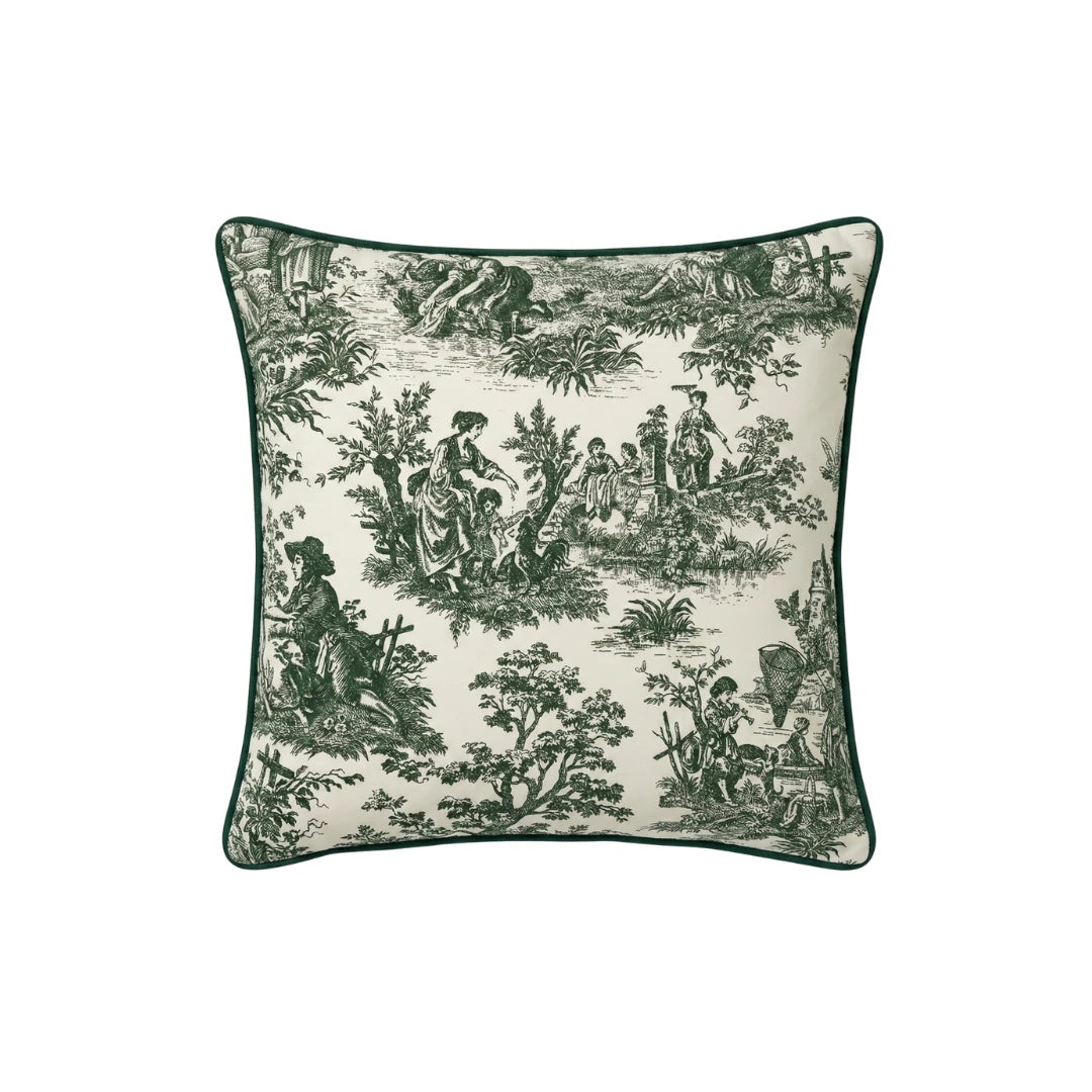 Toile de Jouy Cushion Cover, Green