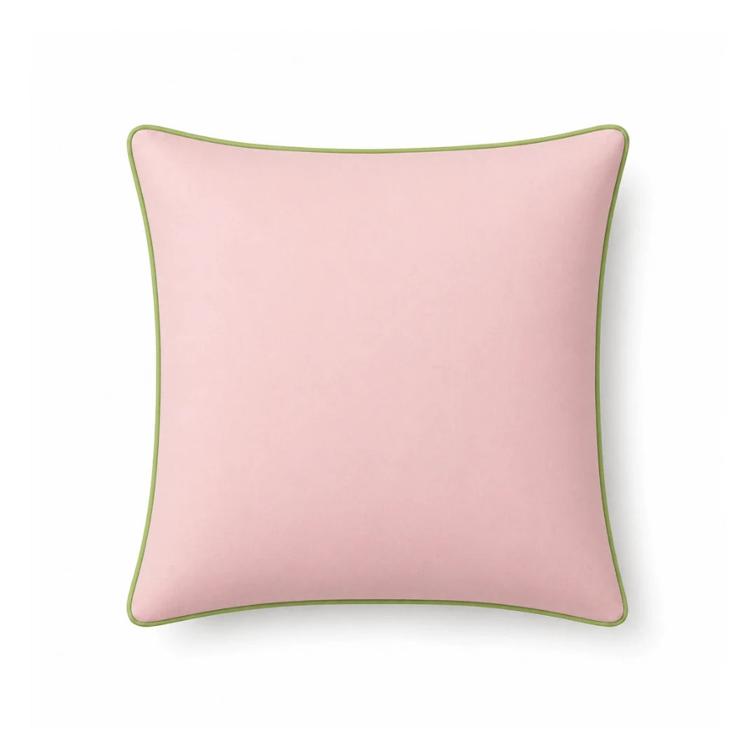 Pink Cushion Cover with Green Piping