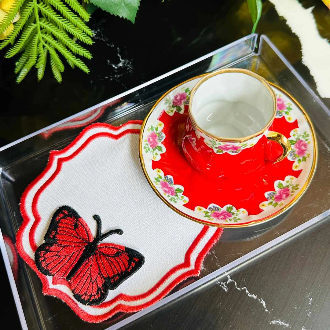 DOUBLE-ROW BUTTERFLY COCKTAIL NAPKINS RED (SET OF 4)