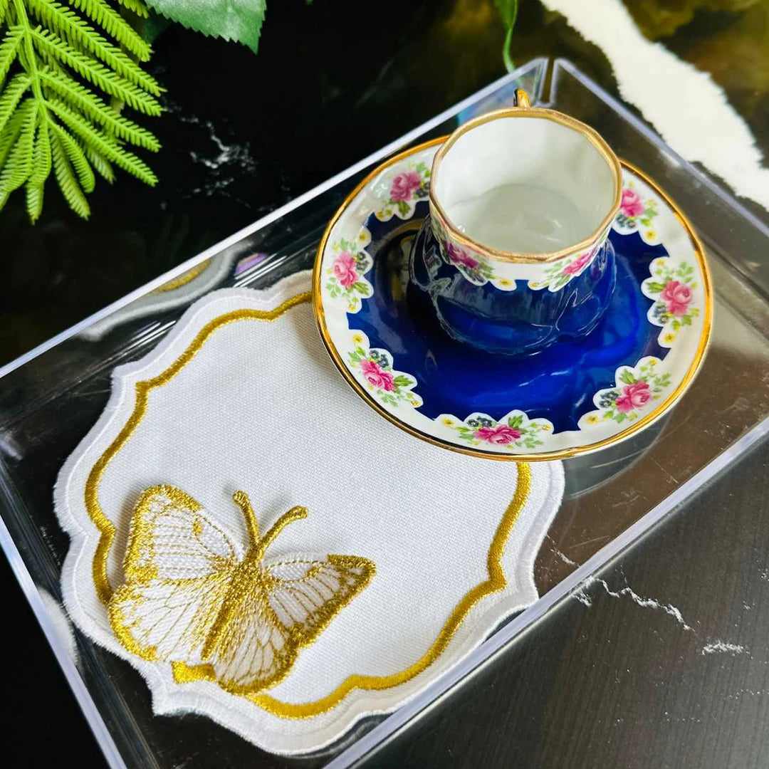 DOUBLE-ROW BUTTERFLY COCKTAIL NAPKINS GOLD ECRU (SET OF 4)