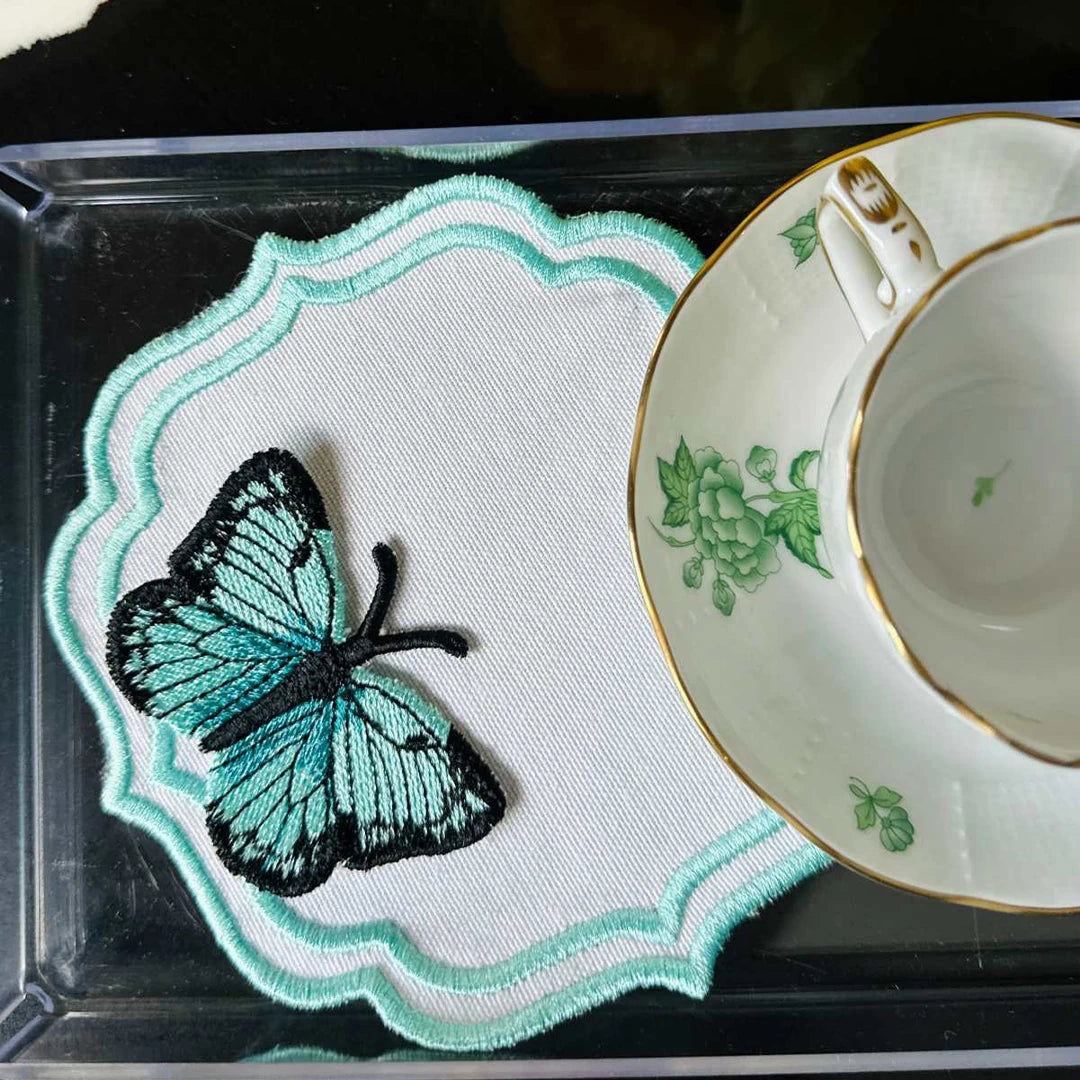DOUBLE-ROW BUTTERFLY COCKTAIL NAPKINS AQUA GREEN (SET OF 4)