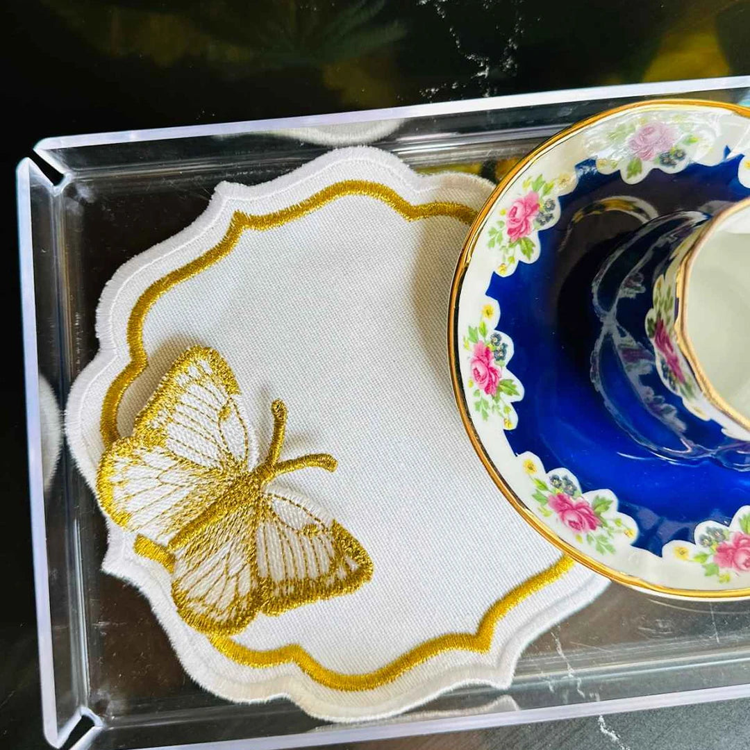 DOUBLE-ROW BUTTERFLY COCKTAIL NAPKINS GOLD ECRU (SET OF 4)