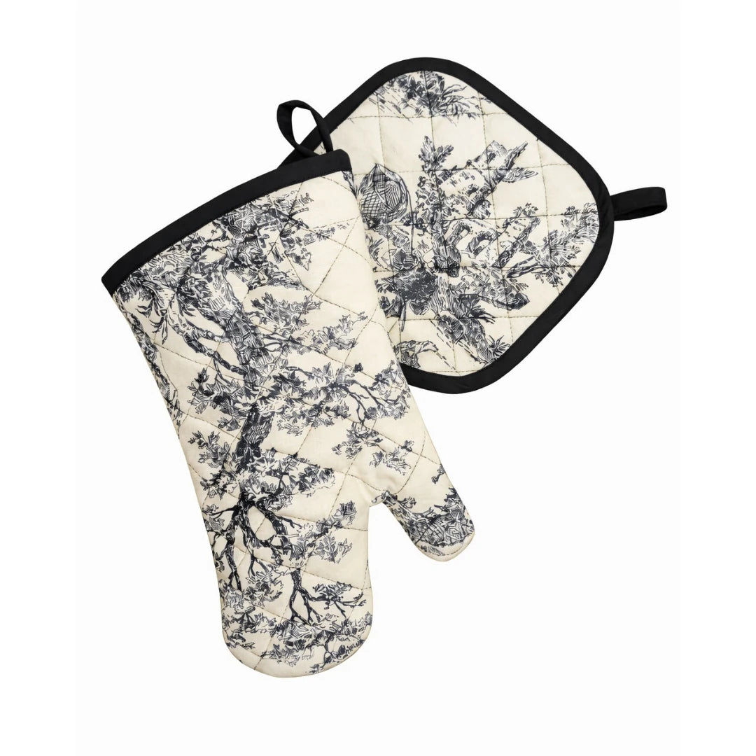TOILE DE JOUY OVEN MITT & POT HOLDER SET BLACK