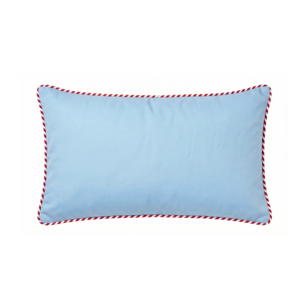 Light Blue Cushion Cover with Red Striped Piping