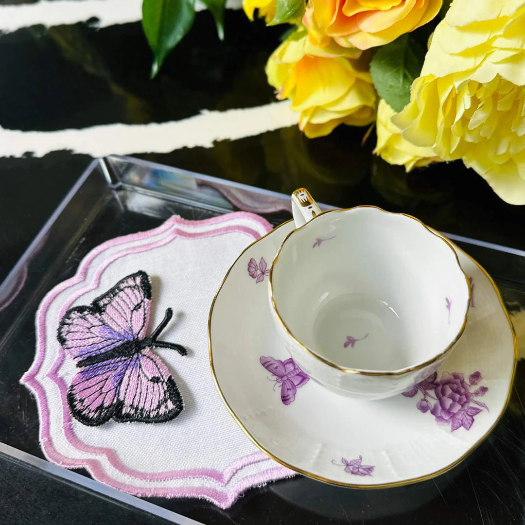 DOUBLE-ROW BUTTERFLY COCKTAIL NAPKINS PINK (SET OF 4)