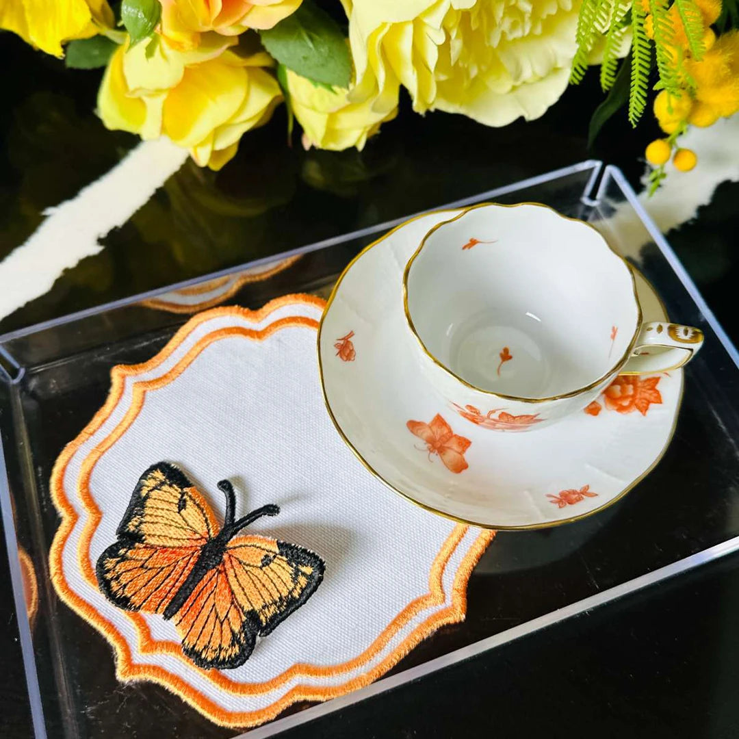 DOUBLE-ROW BUTTERFLY COCKTAIL NAPKINS ORANGE (SET OF 4)