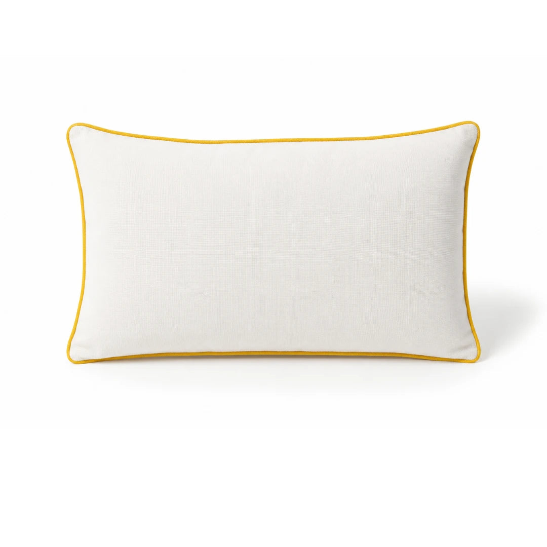 White Cushion Cover with Yellow Piping
