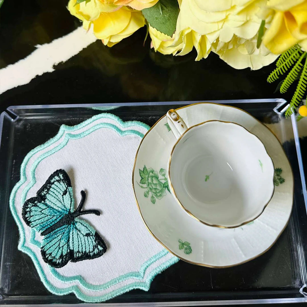 DOUBLE-ROW BUTTERFLY COCKTAIL NAPKINS AQUA GREEN (SET OF 4)