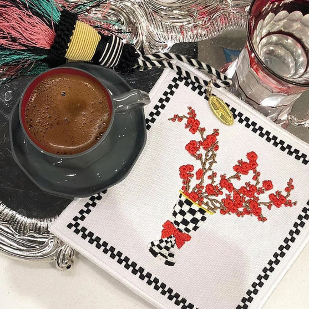 CHECKERED VASE COCKTAIL NAPKINS (SET OF 4)