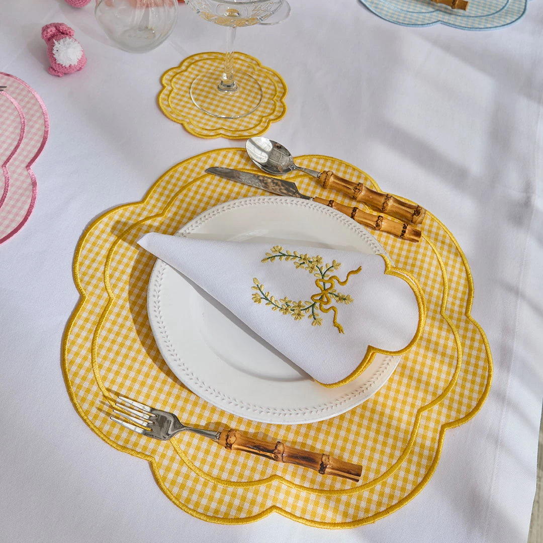 FLORAL BOW NAPKINS YELLOW (SET OF 4)