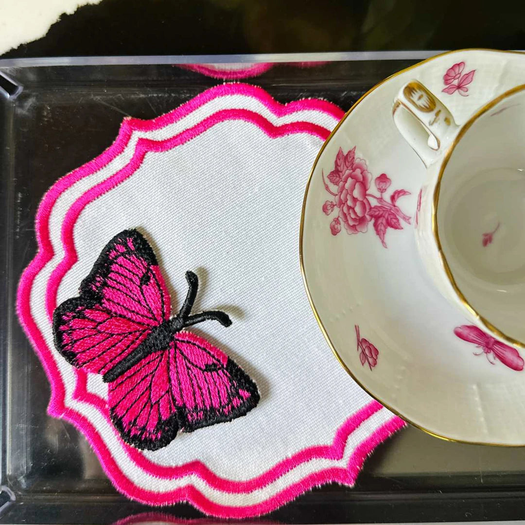 DOUBLE-ROW BUTTERFLY COCKTAIL NAPKINS FUCHSIA (SET OF 4)