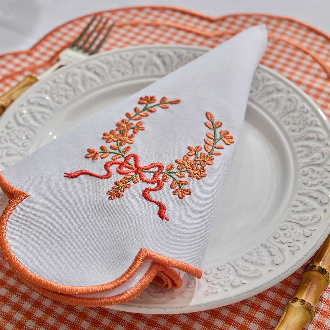FLORAL BOW NAPKINS ORANGE (SET OF 4)