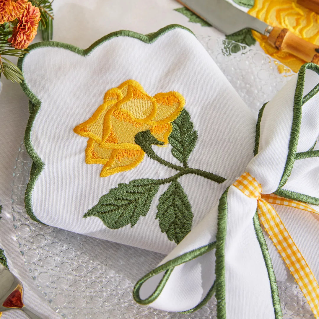 VINTAGE ROSE NAPKIN RING YELLOW (SET OF 4)