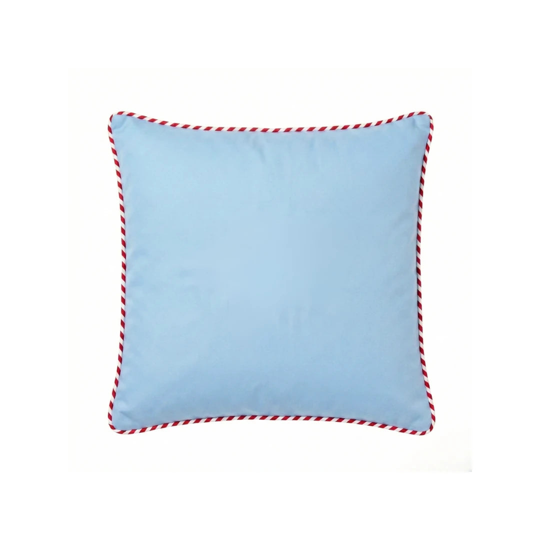 Light Blue Cushion Cover with Red Striped Piping