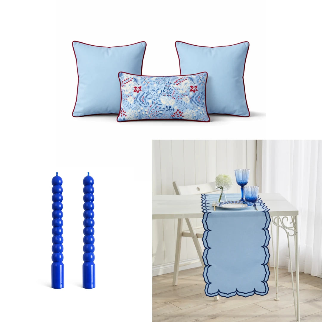 Azur Runner, Cushion Cover & Candle Set