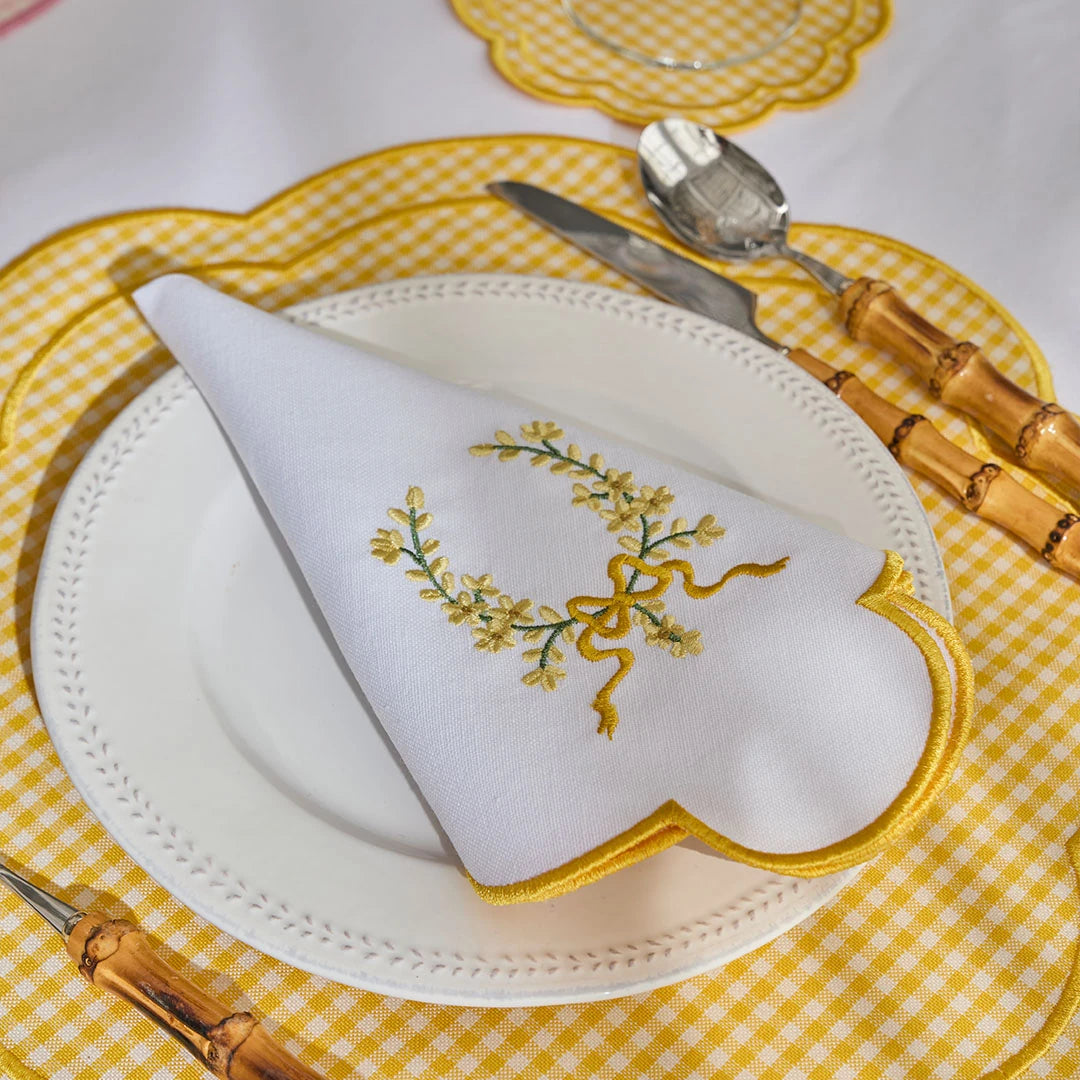 FLORAL BOW NAPKINS YELLOW (SET OF 4)