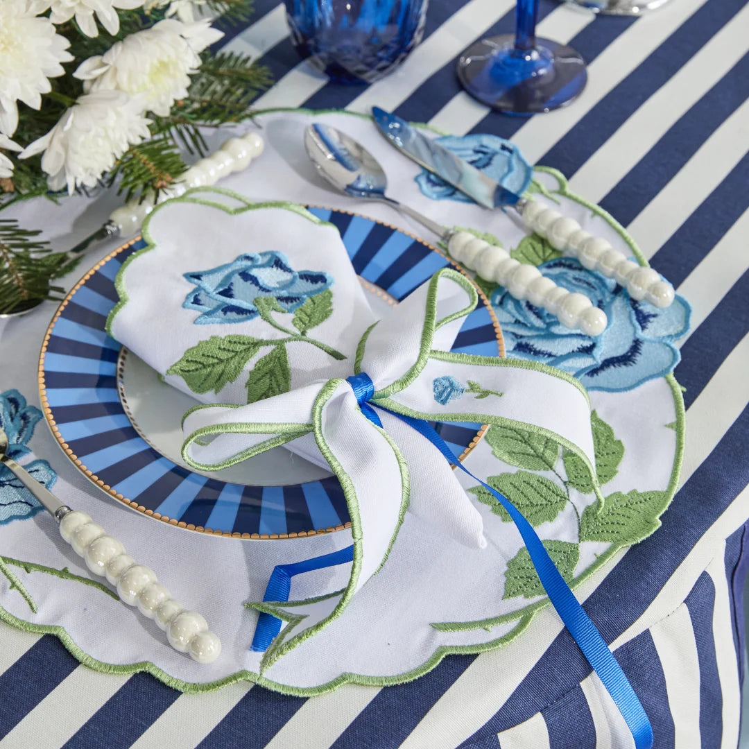 VINTAGE ROSE NAPKIN RING BLUE (SET OF 4)