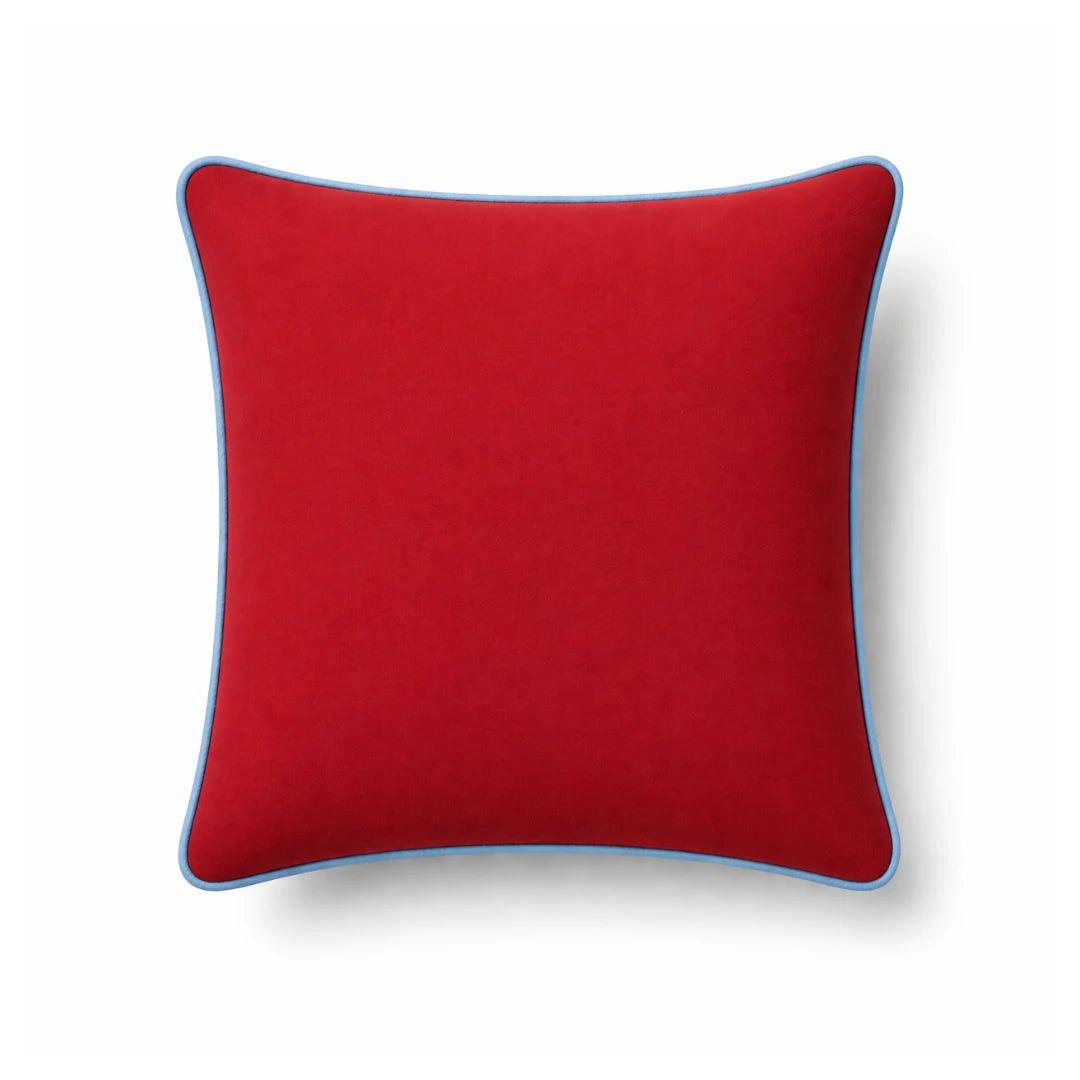 Red Cushion Cover with Light Blue Piping