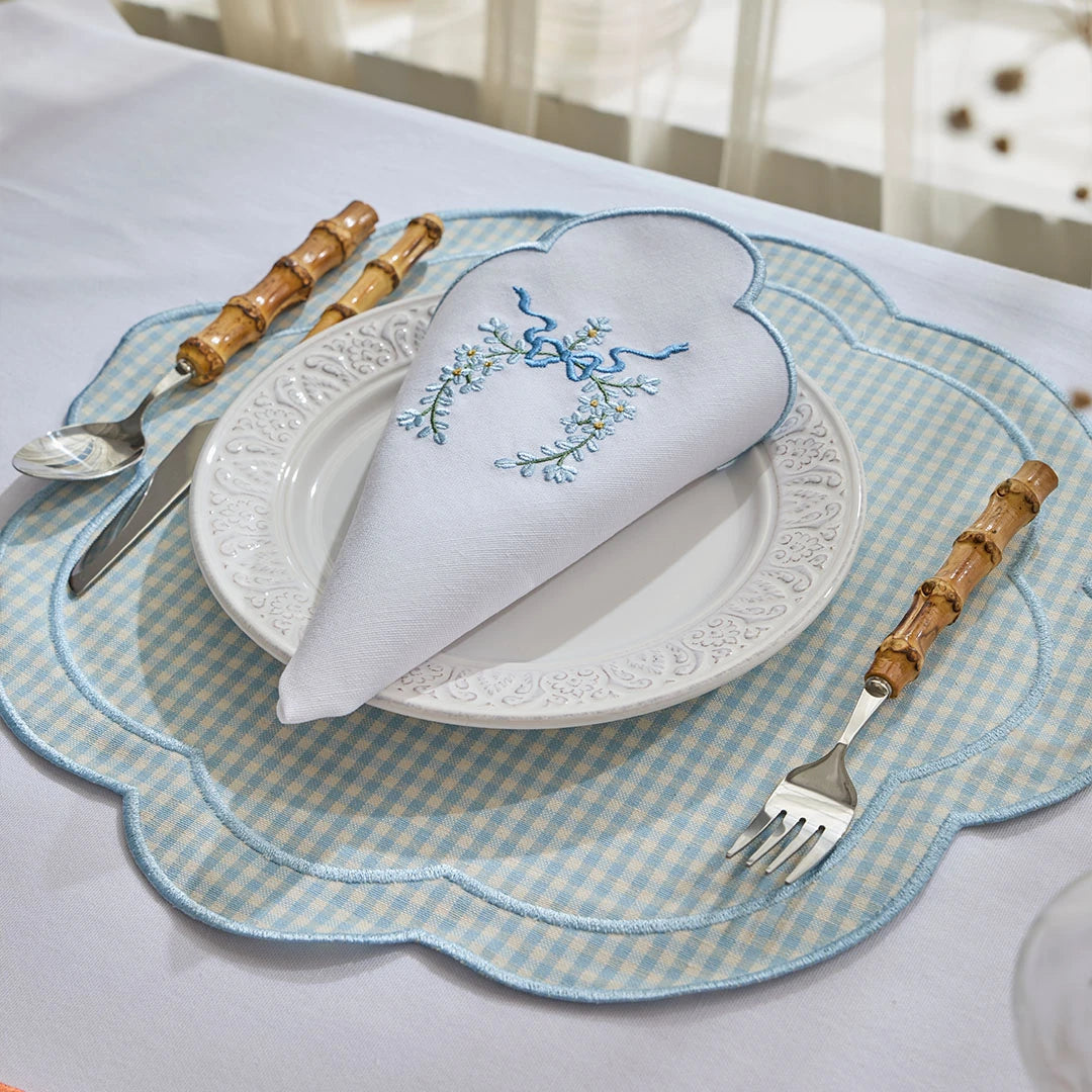FLORAL BOW NAPKINS LIGHT BLUE (SET OF 4)