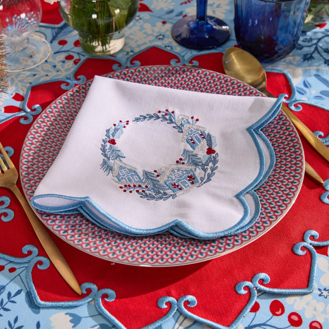 NEW YEAR HOUSE NAPKINS BLUE (SET OF 4)