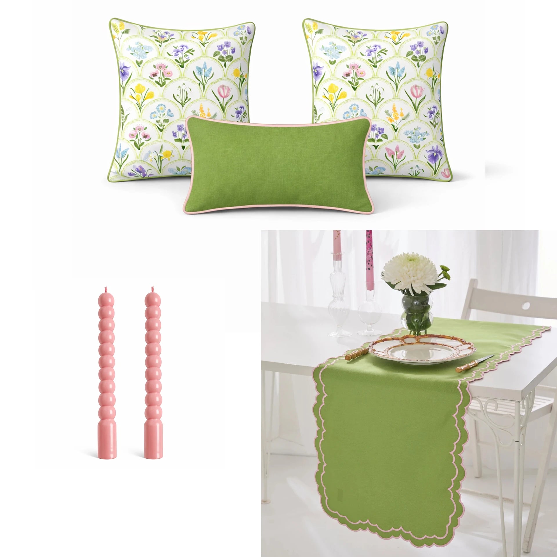 Spring Runner, Cushion Cover & Candle Set