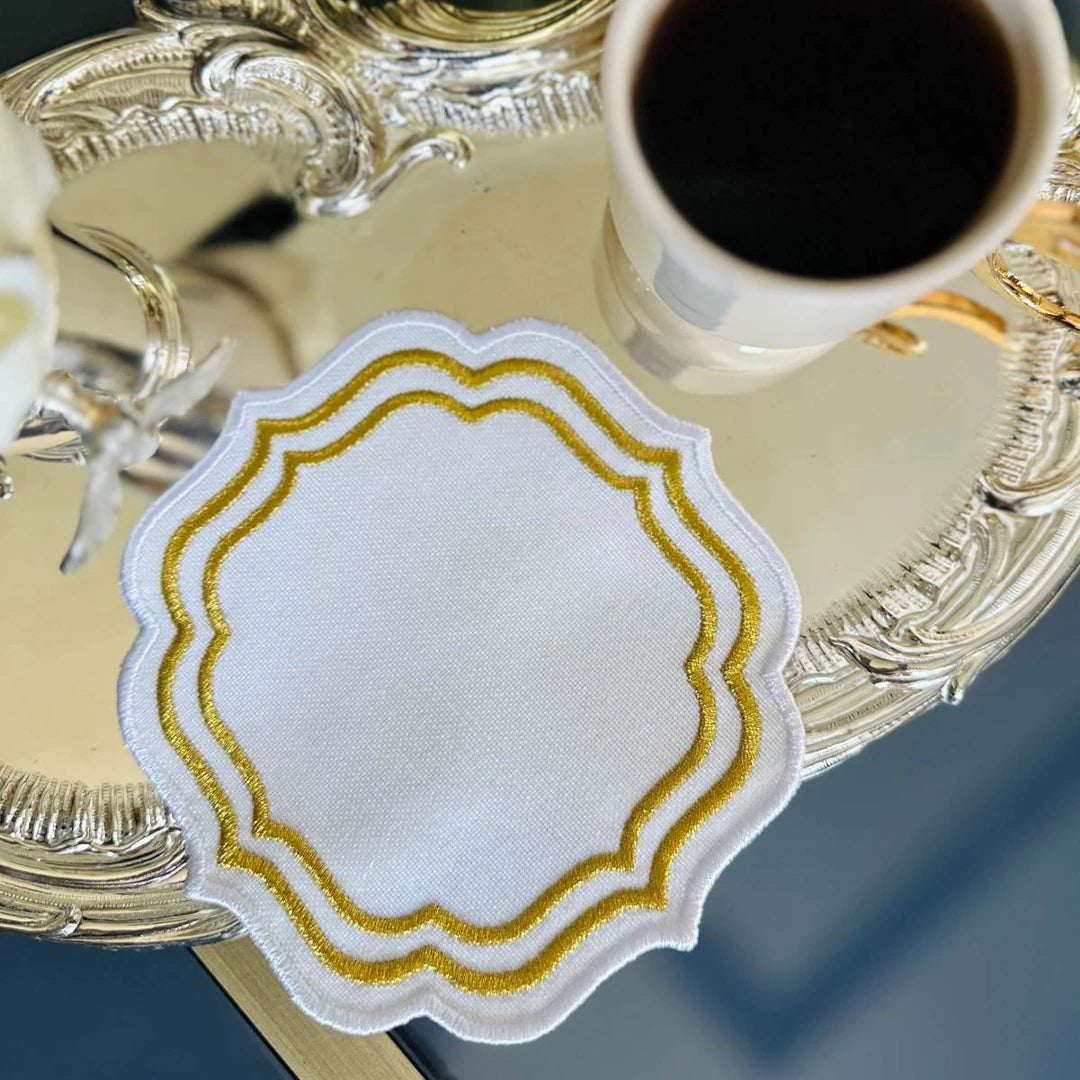 TRIPLE ROW COCKTAIL NAPKINS GOLD ECRU (SET OF 4)