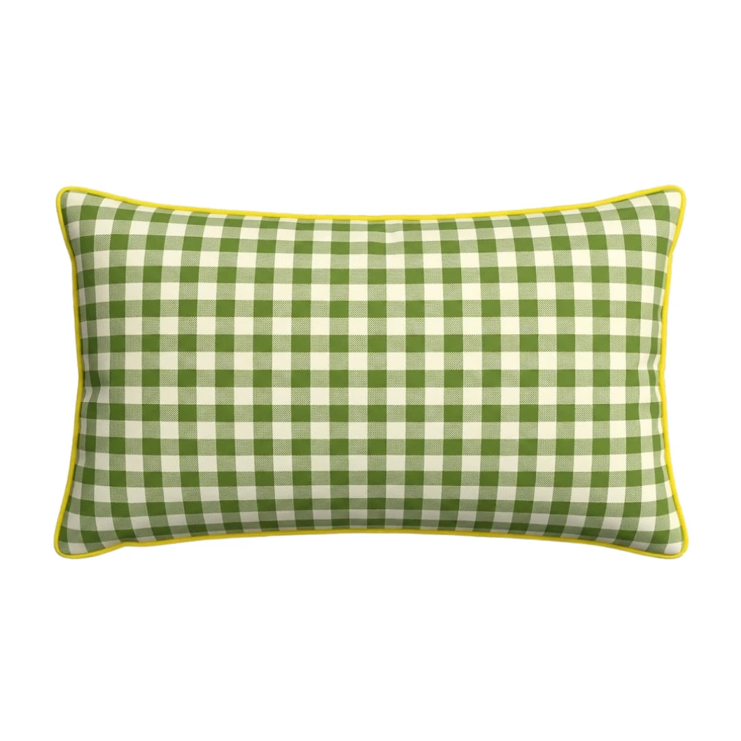Green Pitikare (Grid-Quilted) Cushion Cover with Yellow Piping