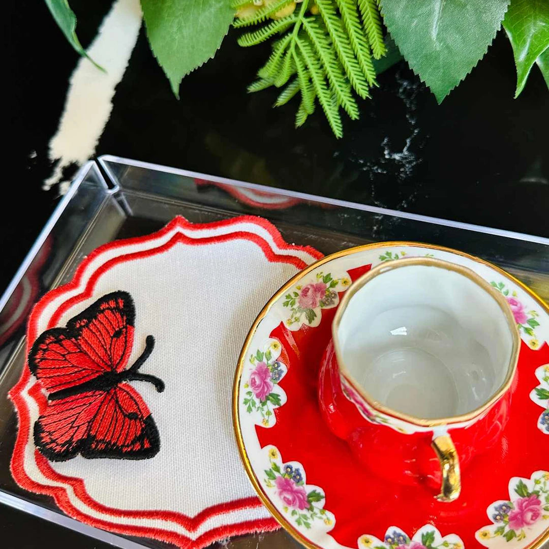 DOUBLE-ROW BUTTERFLY COCKTAIL NAPKINS RED (SET OF 4)