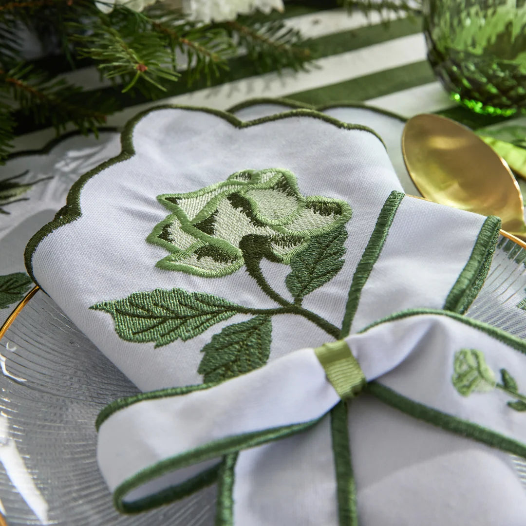 VINTAGE ROSE NAPKIN RING GREEN (SET OF 4)