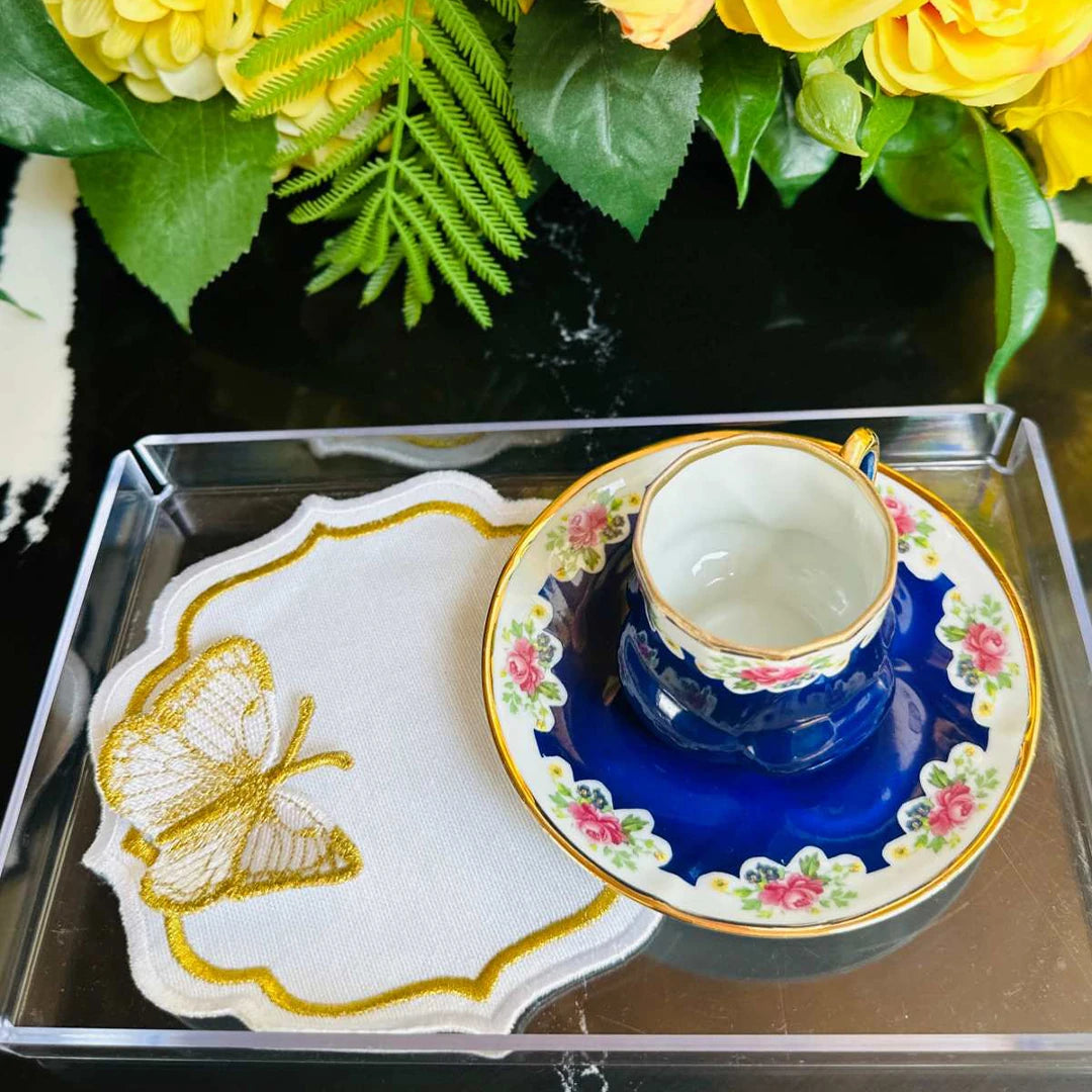 DOUBLE-ROW BUTTERFLY COCKTAIL NAPKINS GOLD ECRU (SET OF 4)