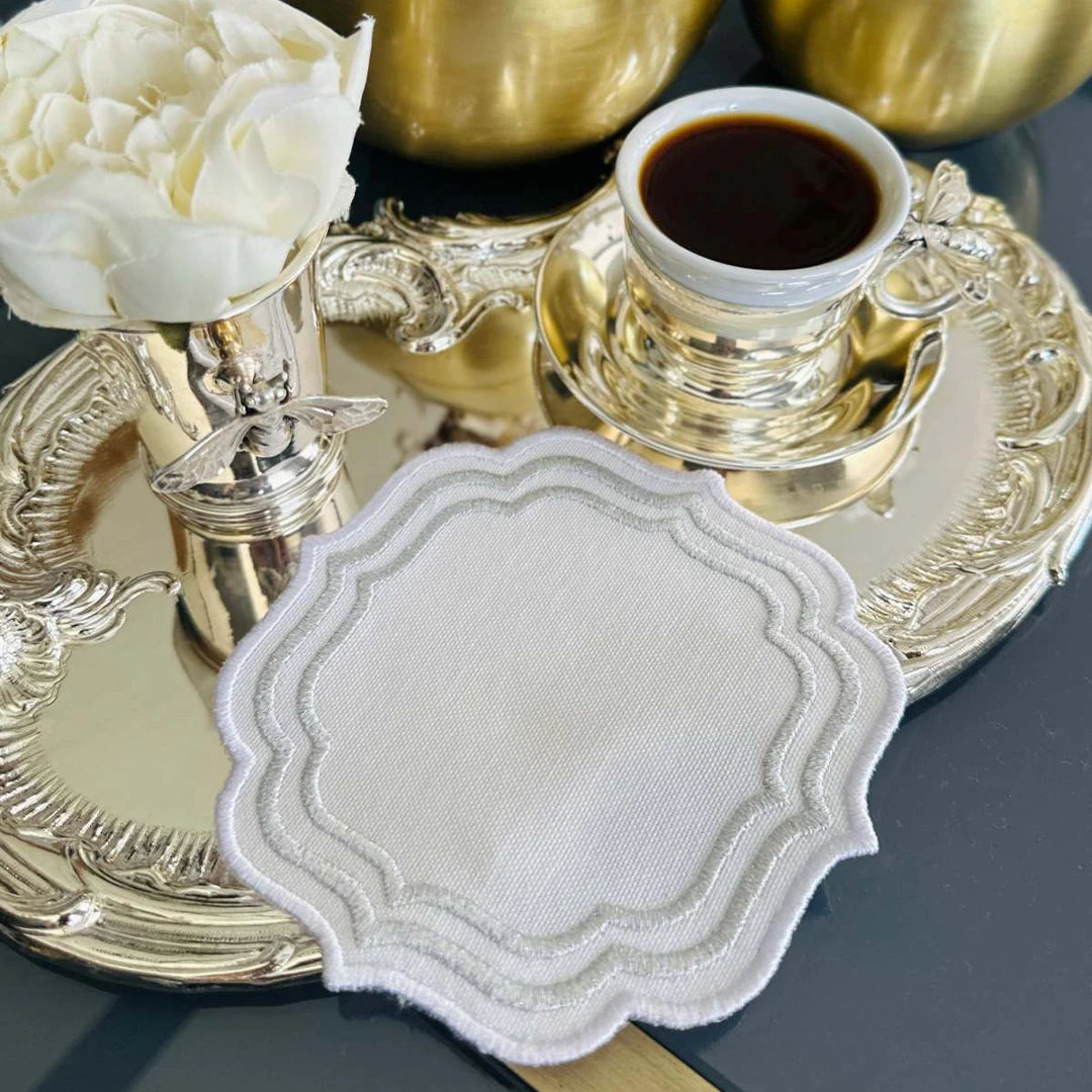 TRIPLE ROW COCKTAIL NAPKINS SILVER ECRU (SET OF 4)