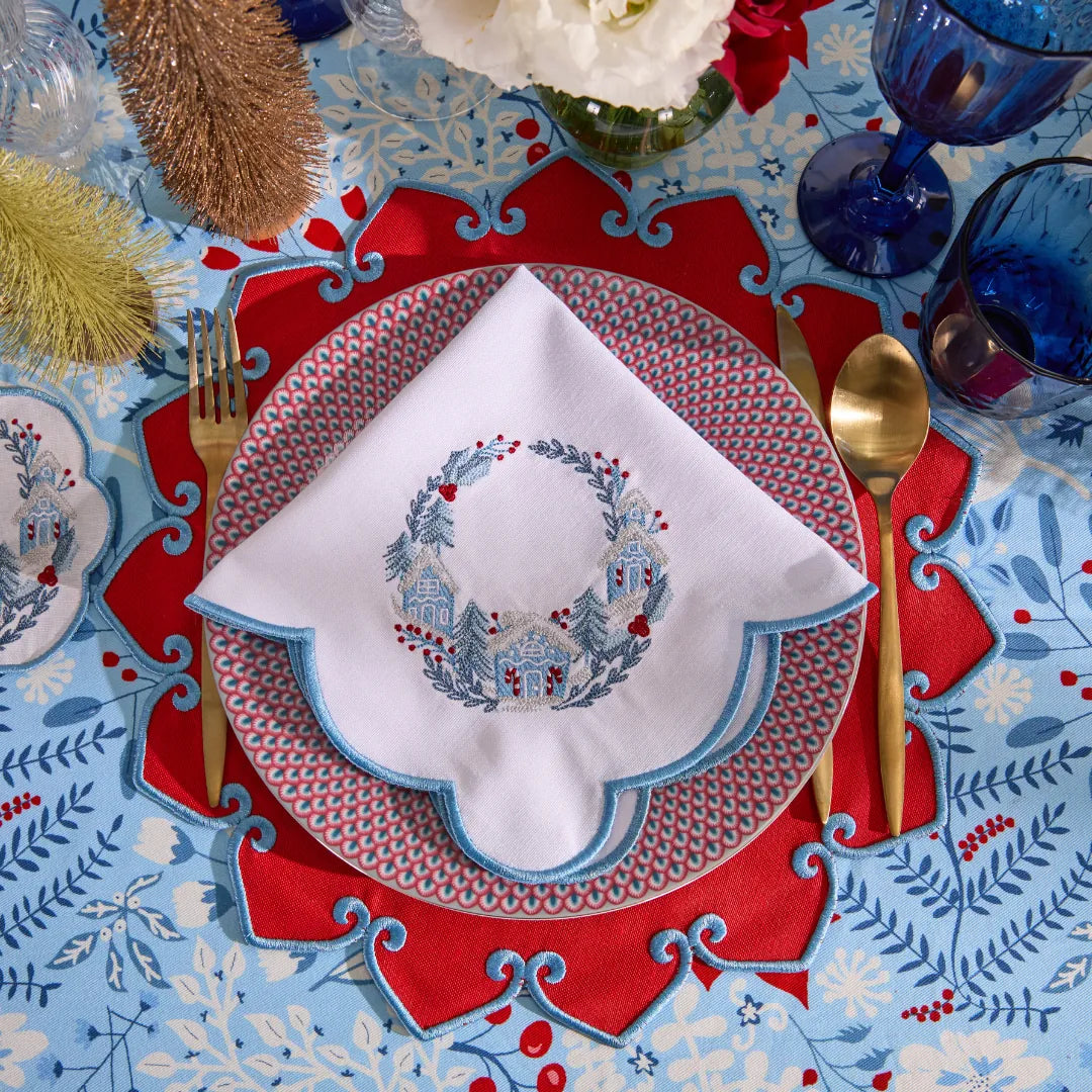 NEW YEAR HOUSE NAPKINS BLUE (SET OF 4)