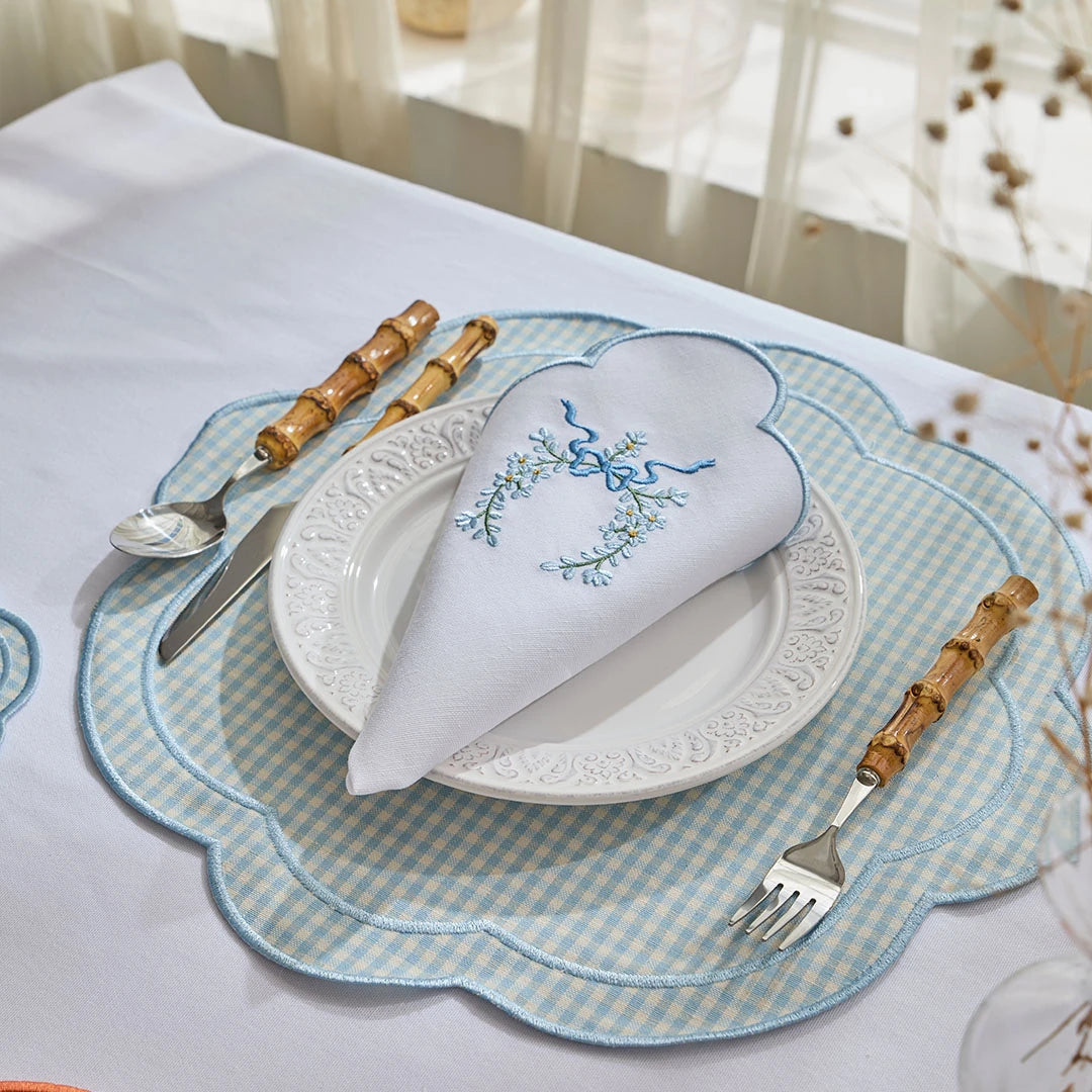 FLORAL BOW NAPKINS LIGHT BLUE (SET OF 4)