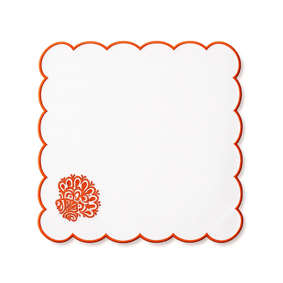 MARINE ORANGE EMBROIDERED DINNER NAPKIN OYSTER (SET OF 4)