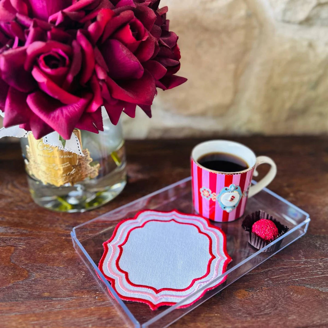 TRIPLE ROW COCKTAIL NAPKINS PINK (SET OF 4)