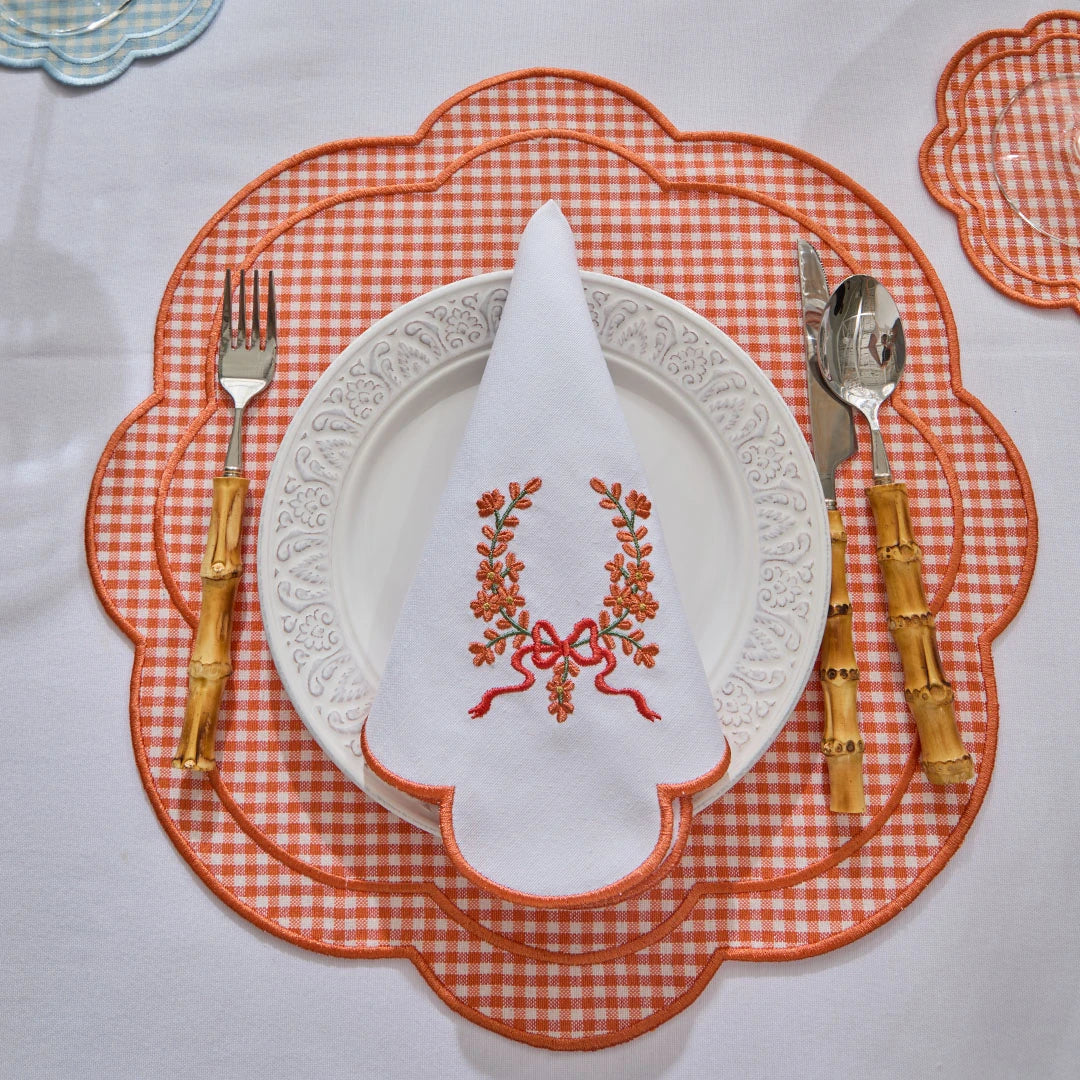 FLORAL BOW NAPKINS ORANGE (SET OF 4)