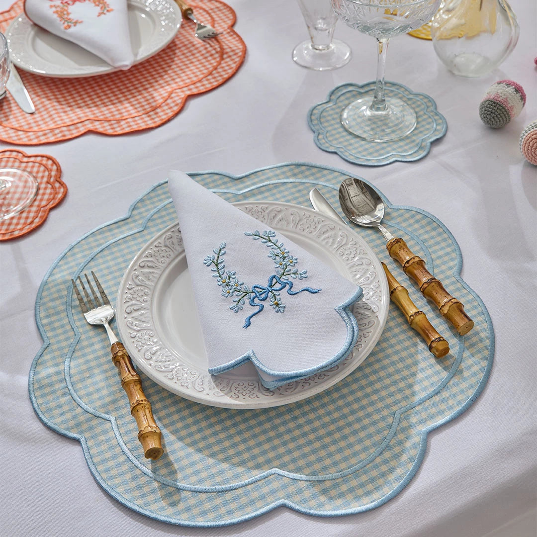 FLORAL BOW NAPKINS LIGHT BLUE (SET OF 4)