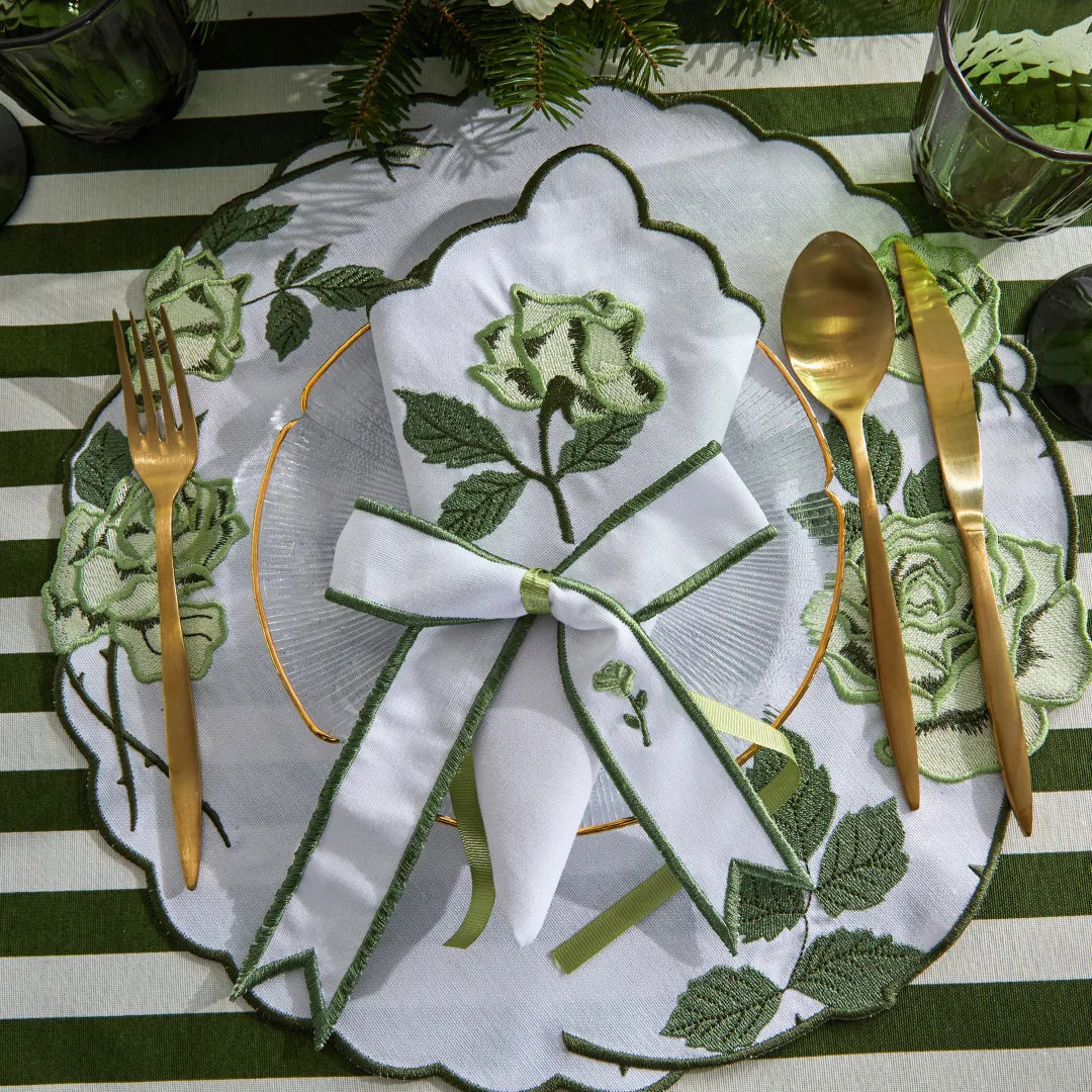 VINTAGE ROSE NAPKIN RING GREEN (SET OF 4)