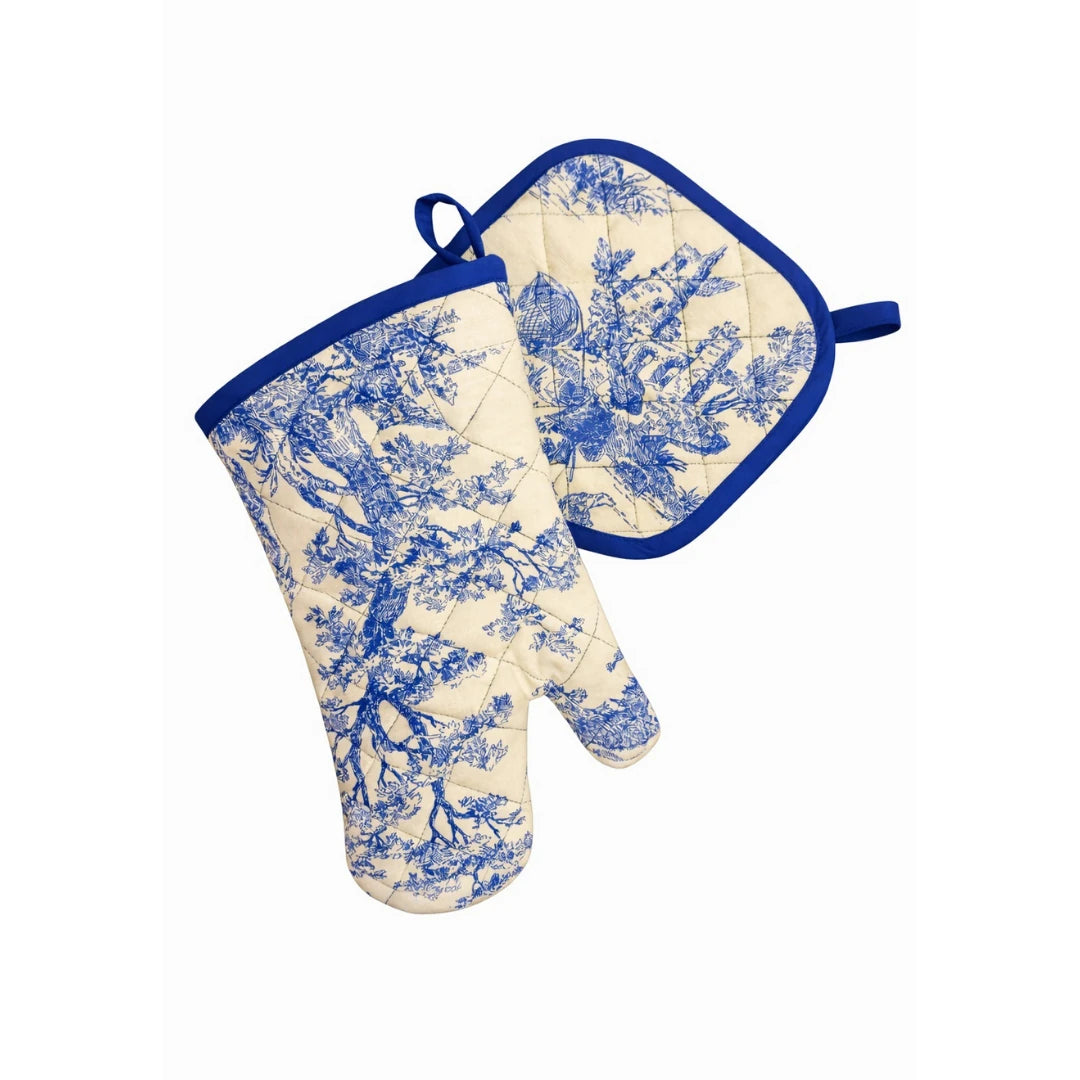 TOILE DE JOUY OVEN MITT & POT HOLDER SET BLUE