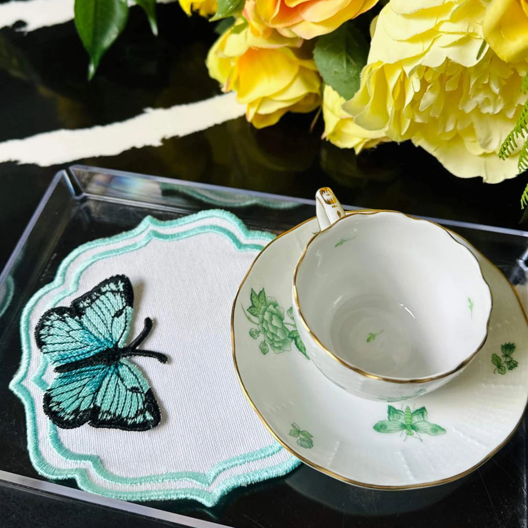 DOUBLE-ROW BUTTERFLY COCKTAIL NAPKINS AQUA GREEN (SET OF 4)