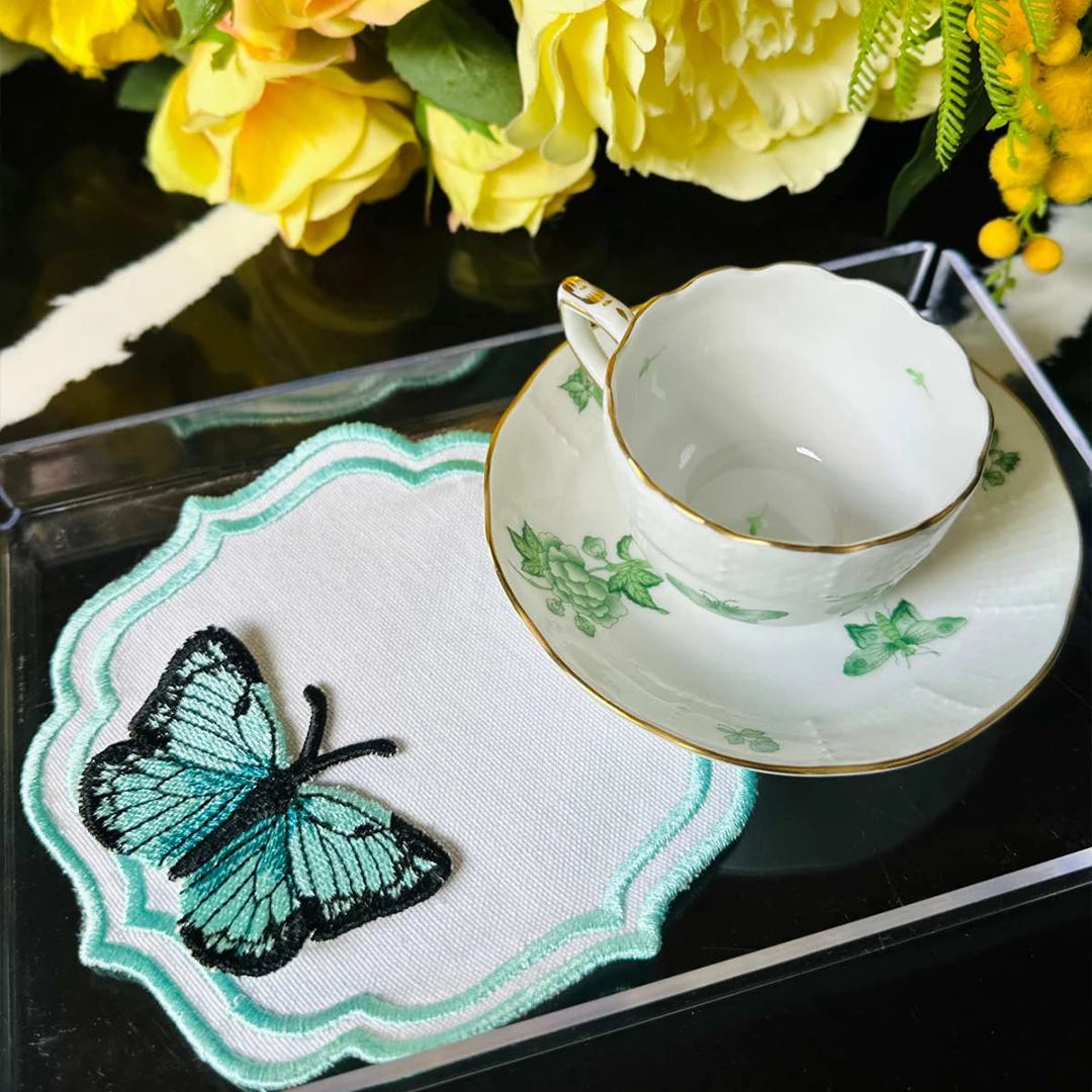 DOUBLE-ROW BUTTERFLY COCKTAIL NAPKINS AQUA GREEN (SET OF 4)