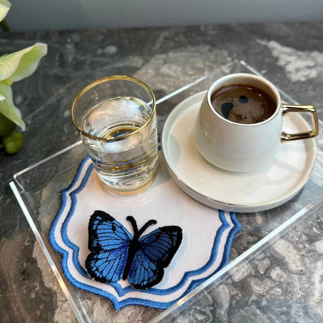 DOUBLE-ROW BUTTERFLY COCKTAIL NAPKINS BLUE (SET OF 4)