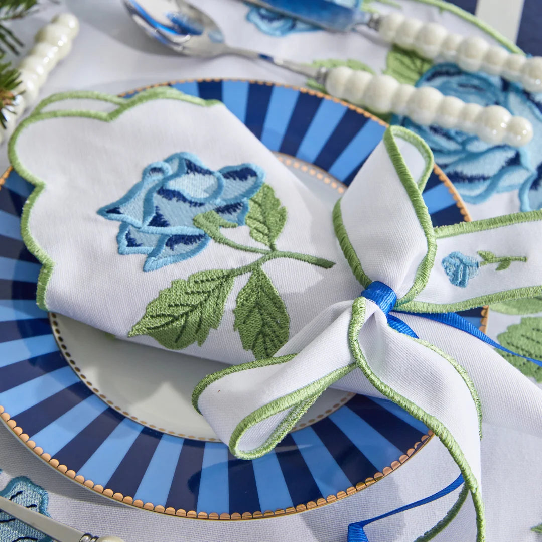 VINTAGE ROSE NAPKIN RING BLUE (SET OF 4)
