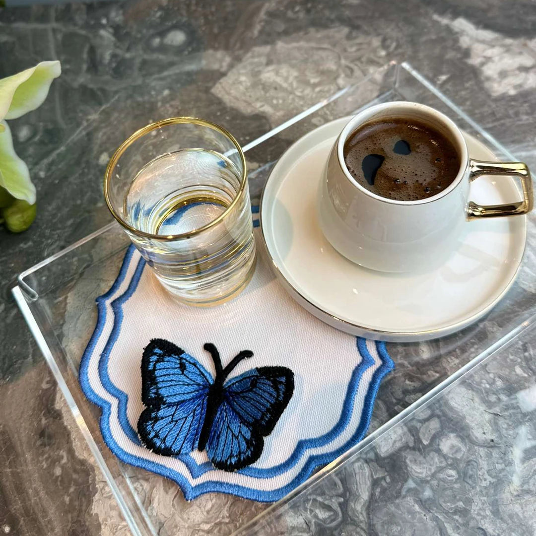 DOUBLE-ROW BUTTERFLY COCKTAIL NAPKINS BLUE (SET OF 4)