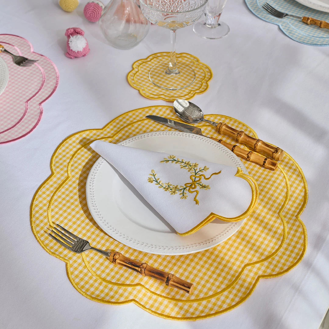 FLORAL BOW NAPKINS YELLOW (SET OF 4)