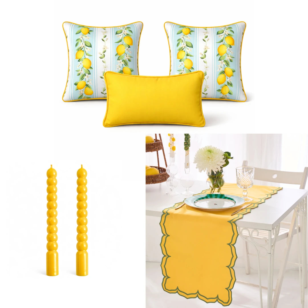 Positano Runner, Cushion Cover & Candle Set