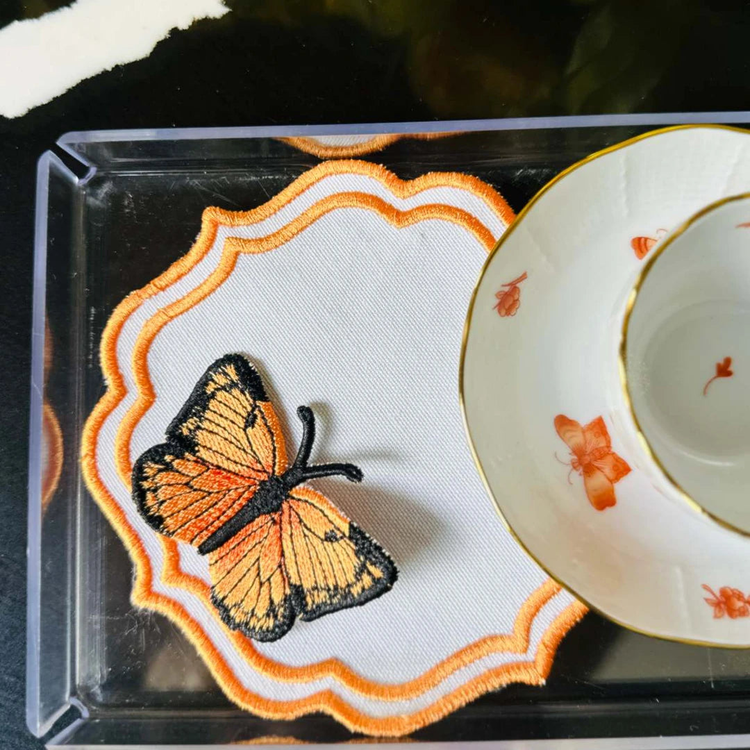 DOUBLE-ROW BUTTERFLY COCKTAIL NAPKINS ORANGE (SET OF 4)